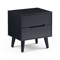 a black nightstand with two drawers on one side and an open drawer on the other