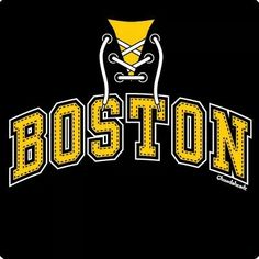 the boston university logo is shown on a black background with yellow letters and a gold crown