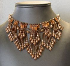 Instructions to create a beautiful choker necklace with a double layer of fringe. Fun and easy to create. Instructions include two color-ways, or use Beading Instructions, Double Fringe, Beaded Necklace Patterns, Beautiful Chokers, Beaded Jewlery, Color Ways, Colour Ways, Light Copper, Necklace Patterns