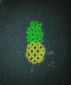 a neon green and yellow pineapple on a black background