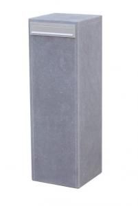 a gray trash can sitting on top of a white floor