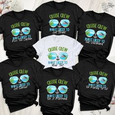 Cruise Crew Tee Most Likely To Shirt, Cruise Outfit, Most Likely To Matching Cruise Tee, Funny Cruise Crew Custom Tee, Family Cruise T-Shirt. Hello, Welcome to Blue Unique Boutique, your destination for unique and handcrafted shirts! I'm Eve! I have been thinking about creating my business for a long time and now I have taken the first step towards it and it gives me excitement. As a small business, I take pride in creating unique designs from the comfort of our homes. Each shirt is carefully cr Cruise Shirts 2022, Group Cruise, Custom Tee, Group Shirts, Family Cruise, Cruise Outfits, Unique Boutique, Custom Tees, Branded Shirts