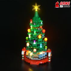 a lego christmas tree with lights on it