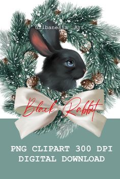 black rabbit christmas png illustration Rabbit Christmas, Black Bunny, Bunny Png, Black Rabbit, Png Christmas