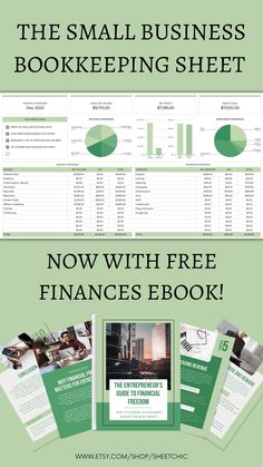 the small business bookeeing sheet is shown in green and white, with text that reads