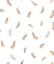 a bunch of bananas that are flying in the air with pink and yellow feathers on them