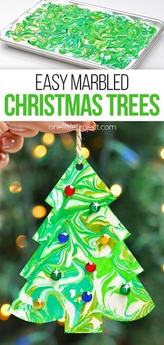 an easy marbled christmas tree ornament for kids to make