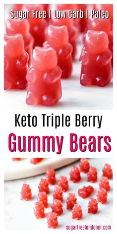 keto triple berry gummy bears with text overlay that reads, sugar free low carb i paled keto triple berry gummy bears