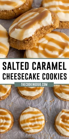 Close up of crumble salted caramel cheesecake cookies. Caramel Cheesecake Cookies, Crumble Cookie Recipe, Cheesecake Frosting, Salted Caramel Cheesecake, Fall Baking Recipes, Dinner Recipes Easy, Caramel Cheesecake, Cheesecake Cookies