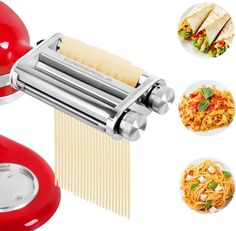 the pasta maker is being used to make spaghetti