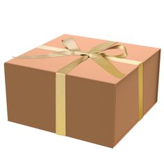 a brown gift box with gold ribbon and bow