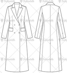 the front and back views of a women's trench coat, with buttons on the side