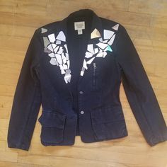 Nili Lotan Jean Jacket,Custom Broken Mirror(Little Heavy), Zipper Side Upper Front Pocket, 2 Front Pockets, Mint Condition Broken Mirror, Nili Lotan, Jean Coat, Jean Jacket, Front Pocket, Mint Condition, Jackets & Coats, Jackets For Women, Mint