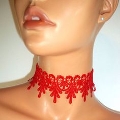 New - This Beautiful And Unique Choker Necklace Is Designed With Scalloped Red Embroidery Lace. It Ties In The Back To Fit All Sizes. A Gorgeous Look That Will Give Your Outfit That Extra Something When You Want To Look Your Prettiest. It Looks Good With A Casual Outfit, But It Also Looks Just As Good With Formal Clothes. This Is A Perfect Choker To Include In Your Accessory Wardrobe When You Have To Look Your Best. Give As A Gift To Yourself Or Someone Else. Unique Choker Necklaces, Unique Choker, Red Choker, Lace Choker Necklace, Formal Clothes, Lace Choker, Red Accessories, Red Embroidery, Necklace Red