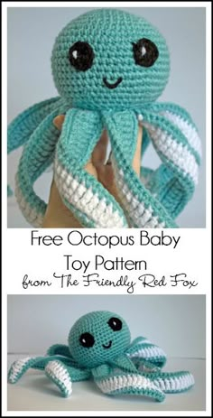 a crocheted octopus is shown with the caption free octopus baby toy pattern