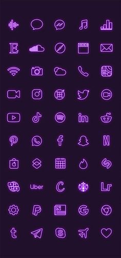 the icons are glowing in purple light on a dark background, and there is no image to