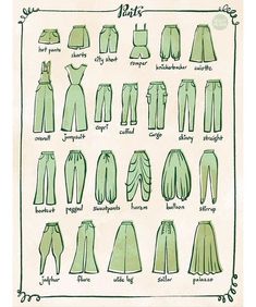 an old fashion chart showing different types of pants