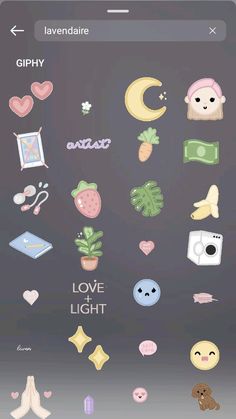 an iphone screen with various stickers on it and the words love light written below