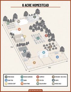 a map showing the locations of 6 acre homestead