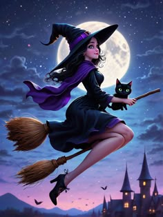 a witch flying through the air on her broom