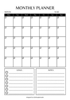 a printable calendar with the month planner in black and white, on a white background