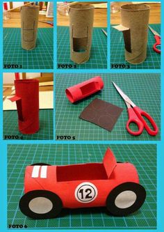 instructions to make a paper car out of toilet paper