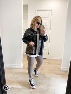 Edgy Outfits , shacket , faux leather , leggings outfit ideas Outfit With Leather Shacket, Faux Leather Shacket Outfit, Cream Shacket Black Leggings, Black Faux Leather Shacket Outfit, Black Leather Shacket Outfit, Curvy Leggings Outfit, Leather Leggings Shacket, Plus Size Leather Shacket, Leather Shacket Outfit