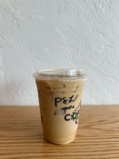 a coffee cup sitting on top of a wooden table