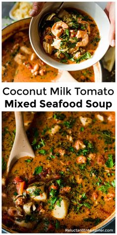 coconut milk tomato soup with shrimp and parsley