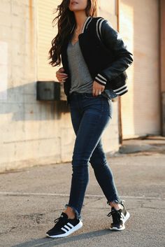 Currently Craving // Letterman Jackets - Andee Layne Fashion Haul, Letterman Jackets, Popular Outfits, Spring Outfits Women, Casual Work Outfits, Fashion Costume, Cara Delevingne, Black Sneakers