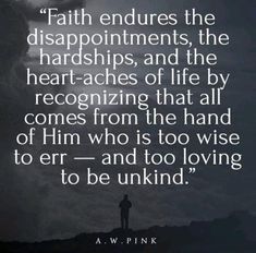 a person standing on top of a hill with the words faith ends the disappointments, the