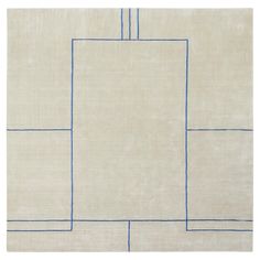 a white rug with blue lines on the bottom and sides, in front of a white background