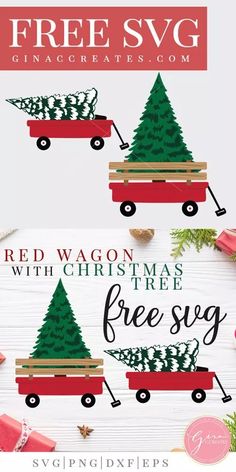 red wagon with christmas tree free svg cut file