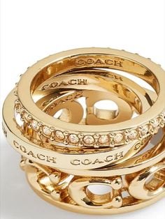 COACH Signature Openwork Band Ring Set Coach Jewelry Bracelet Gift, Elegant Coach Yellow Gold Jewelry, Coach Metal Bracelet Jewelry, Luxury Gold Coach Jewelry, Coach Gold Bangle Bracelet, Ice Makeup, Most Paused Movie Scenes, Stacked Rings, Fantasy Earrings