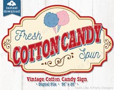 a vintage cotton candy sign with the words fresh cotton candy