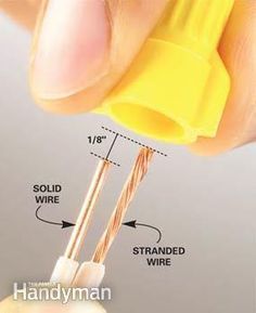 a hand holding two yellow wires and pointing them at the wire that is attached to it