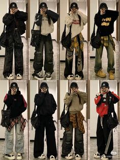 Outfit Idea Asian, Winter Fashion Outfits Grunge, Aesthetic Winter Fits Classy, Layered Winter Outfits Grunge, Japanese 90s Outfit, Streetwear Outfit Board, Tomboy Outfit Aesthetic, Outfit Inspo Girly Streetwear, Styling White Sweatpants