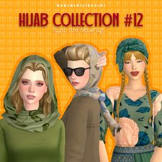 three women wearing hats and scarves with the words hijab collection 2 on them