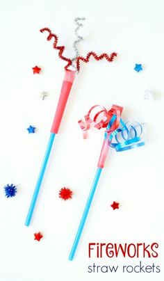 two red, white and blue fireworks straw rockets