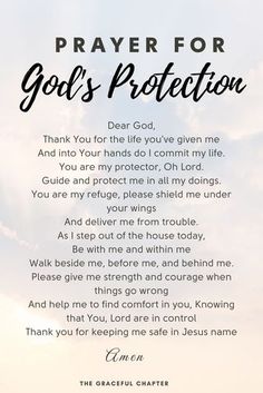 a prayer for god's protection with the sky in the background and clouds above it