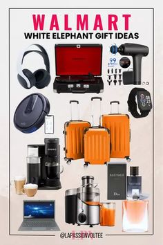 an advertisement for walmart's white elephant gift ideas with luggage and other items