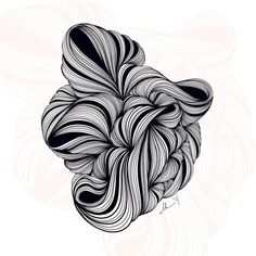 an abstract black and white drawing of wavy hair