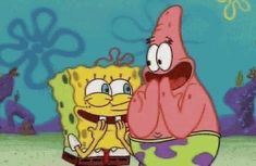 spongebob and patrick in the middle of an animated scene with one being hugged by another