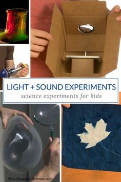 there are many different pictures with the words light and sound experiments in them, including science experiments for kids