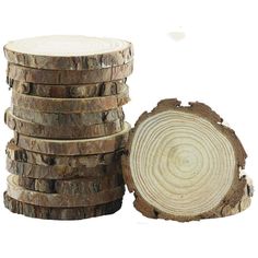 a stack of wood slices next to a pile of logs with the words 15 pack