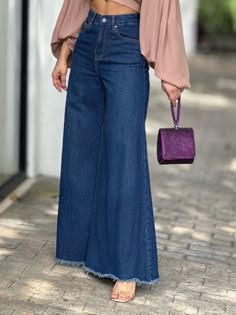 Urban Plain Loose Long Wide leg Jeans | stylewe Spring Outfits Plus Size, Girls Jeans Top, Jeans Palazzo, Linen Skirts, Celana Fashion, Wide Leg Jeans Outfit, Wide Legged Pants, Moda Chic, Denim Patterns