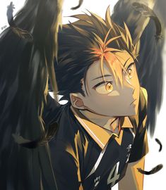 an anime character with black hair and yellow eyes