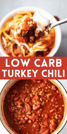 low carb turkey chili in a white bowl