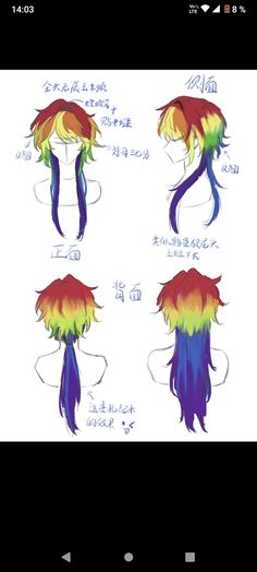 an anime character's hair with different colors