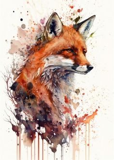 a watercolor painting of a red fox